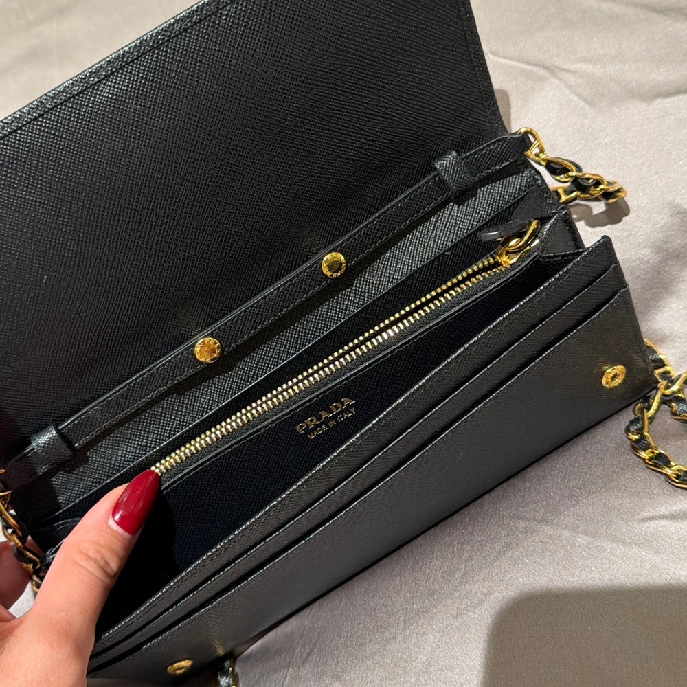 Prada Black Leather Clutch with Gold Chain - Picture 5 of 5
